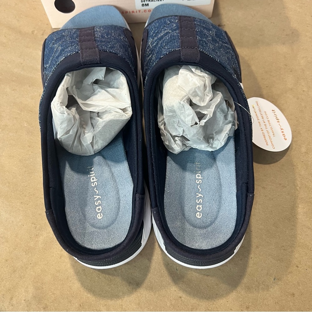 Easy Spirit Womens Traciee 7 Wedge Open Toe Slide Sandals Dark Blue SZ 8 - Picture 4 of 8